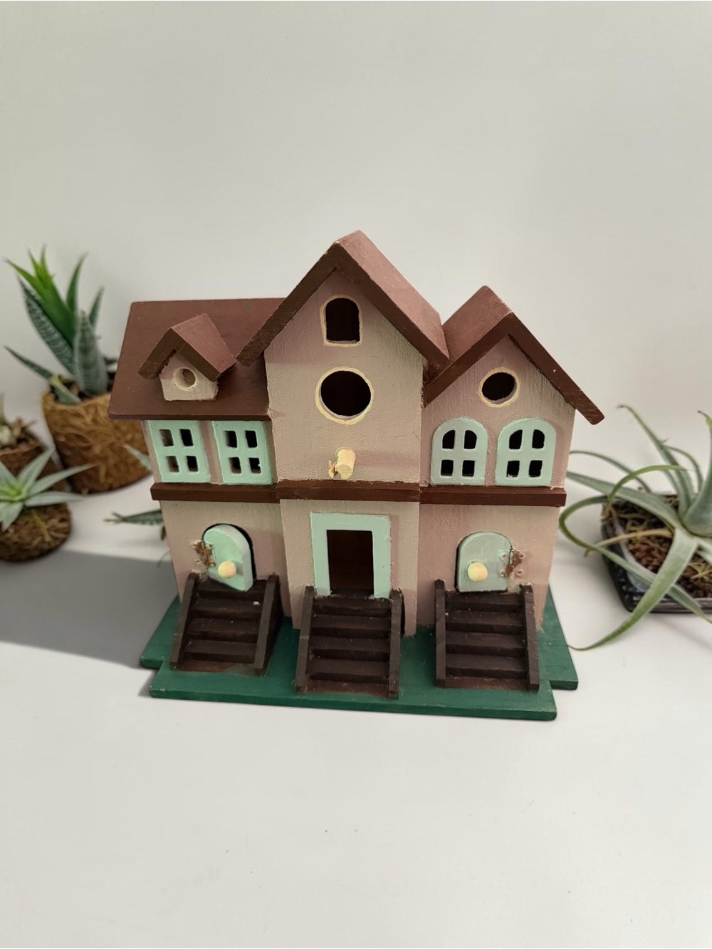 Birdhouse Handcrafted Wooden Duo in Brown and Mint